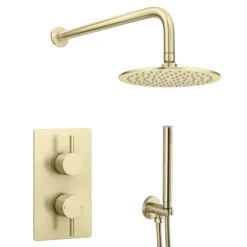 Arezzo Brushed Brass Round Thermostatic Shower Pack With Head + Handset