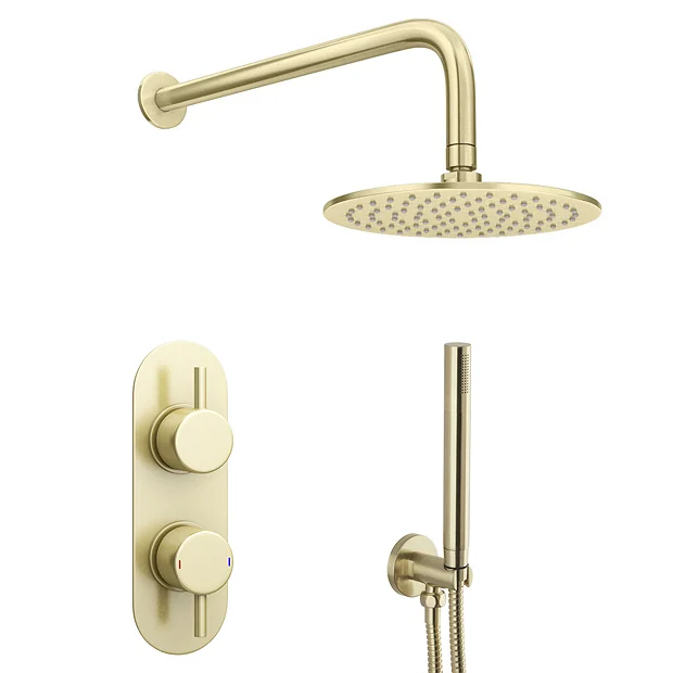 Arezzo Brushed Brass Round Thermostatic Shower Pack With Head + Handset (Oval Backplate) 8 Arezzo Brushed Brass Round Thermostatic Shower Pack With Head + Handset (Oval Backplate) - Image 6