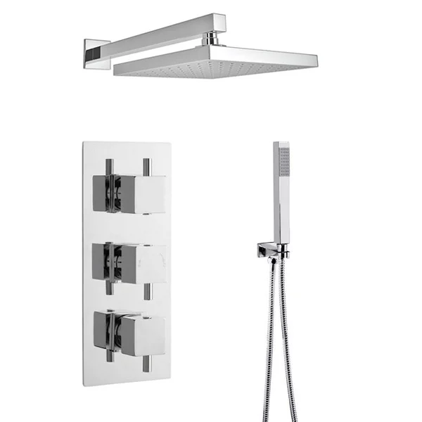 Ultra Series L Triple Thermostatic Valve With Square Shower Head + Handset 4 Ultra Series L Triple Thermostatic Valve With Square Shower Head + Handset - Image 2