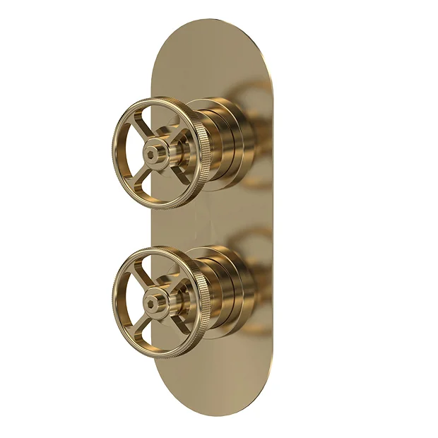 Hudson Reed Revolution Industrial Twin Concealed Thermostatic Shower Valve - Brushed Brass 3 Hudson Reed Revolution Industrial Twin Concealed Thermostatic Shower Valve - Brushed Brass