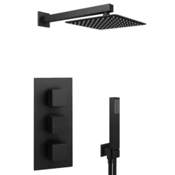 Arezzo Matt Black Square Triple Thermostatic Shower Pack With Head + Handset 13 Arezzo Matt Black Square Triple Thermostatic Shower Pack With Head + Handset -Triton Sales Store sq3blkpk nw d2