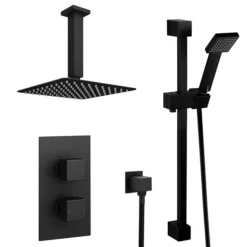 Arezzo Matt Black Square Thermostatic Shower Pack With Head + Slider Rail Kit -Triton Sales Store sq5blkpk detail1