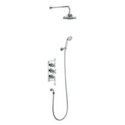 Burlington Trent Thermostatic Concealed Two Outlet Shower Valve, Hose & Handset With Fixed Head