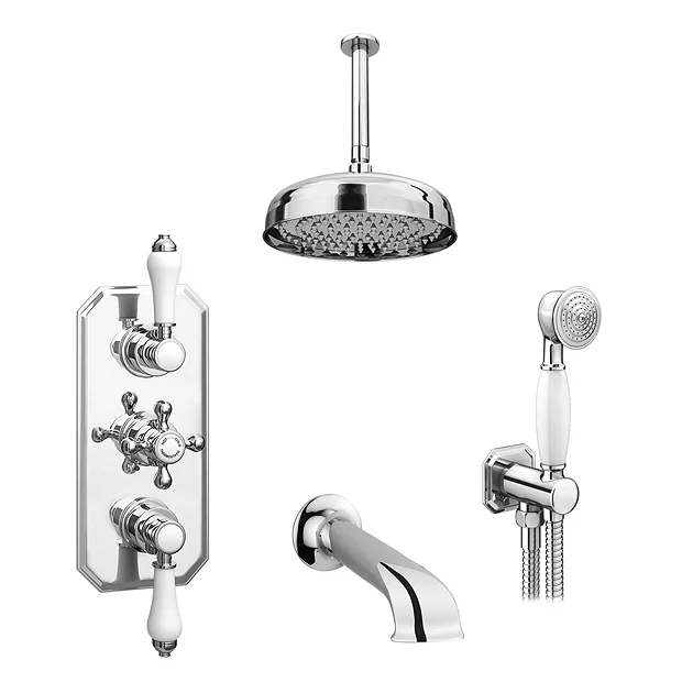 Trafalgar Traditional Shower Package With Ceiling Mounted Fixed Head, Handset + Bath Spout 4 Trafalgar Traditional Shower Package With Ceiling Mounted Fixed Head, Handset + Bath Spout - Image 2