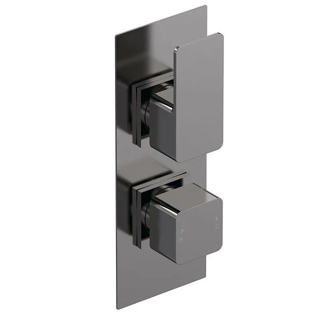 Venice Cubo Twin Thermostatic Shower Valve - Brushed Gun Metal 3 Venice Cubo Twin Thermostatic Shower Valve - Brushed Gun Metal
